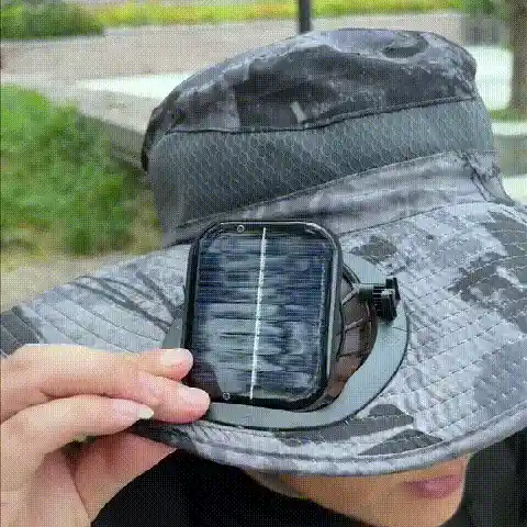 Solar Fan Hat in action